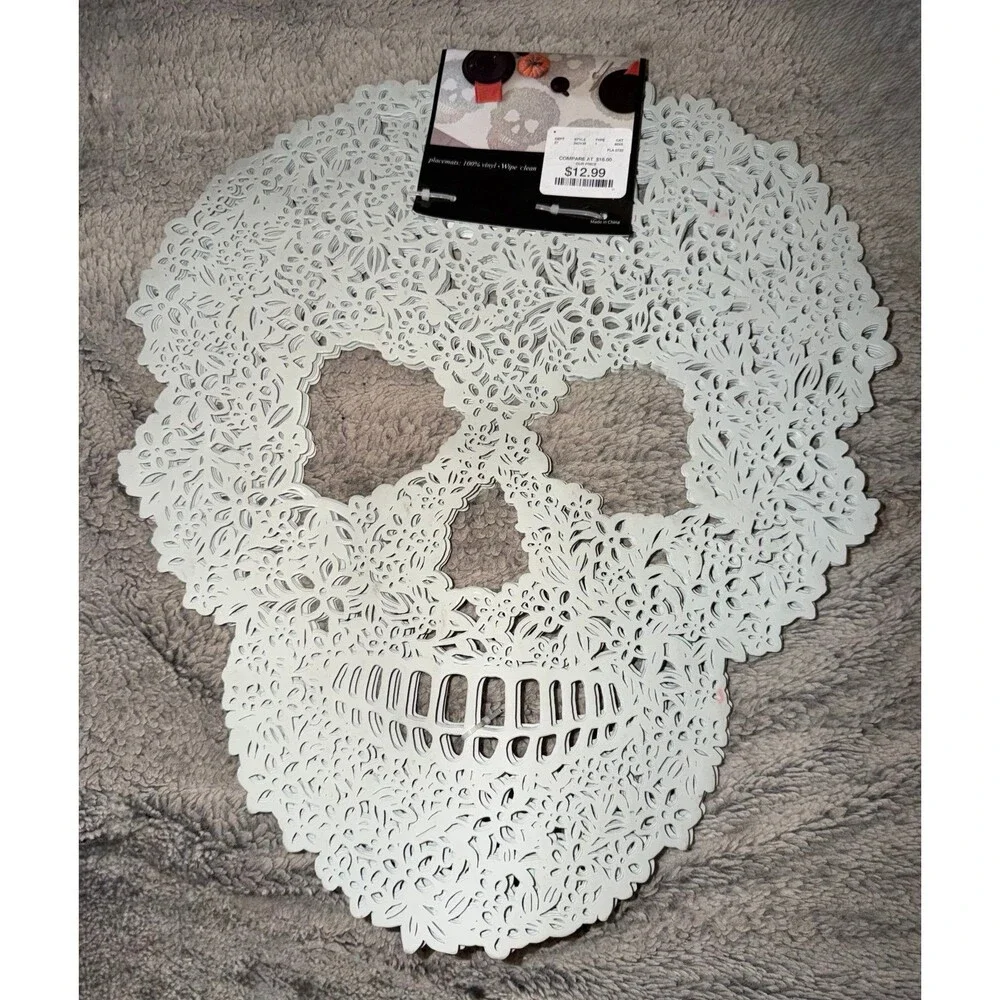 Set of 6 Flowering Skull iridescent vinyl placemats